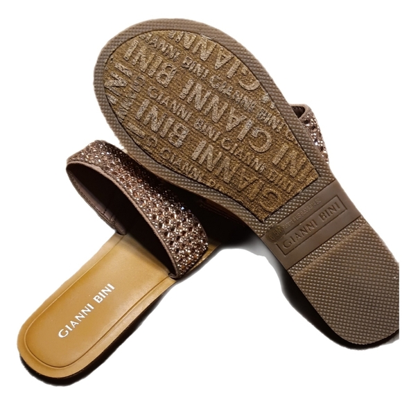 Gianni Bini Flat Slide Sandals Tan & Pink w/ Chic Bling Straps Women 6.5 Glamour - Picture 5 of 5